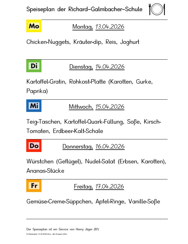 Speiseplan vom 13.4. bis 17.4.2026