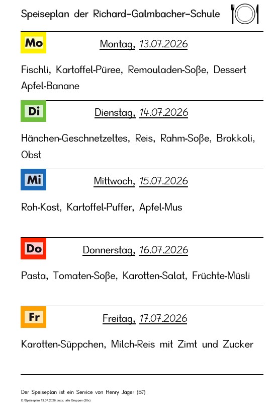 Speiseplan vom 13.7. bis 17.7.2026