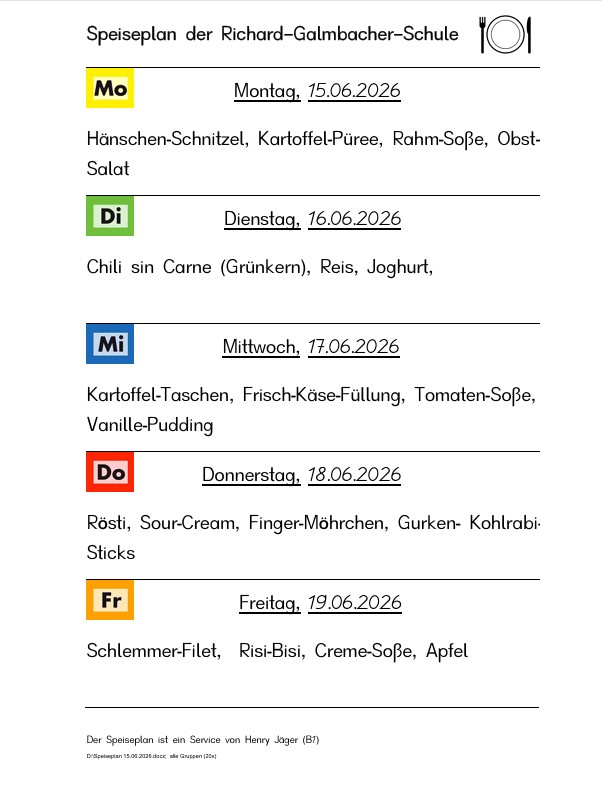 Speiseplan vom 15.6. bis 19.6.2026