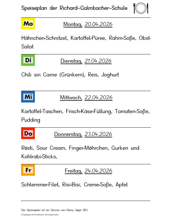 Speiseplan vom 20.4. bis 24.4.2026