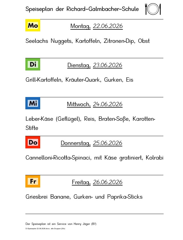 Speiseplan vom 22.6. bis 26.6.2026