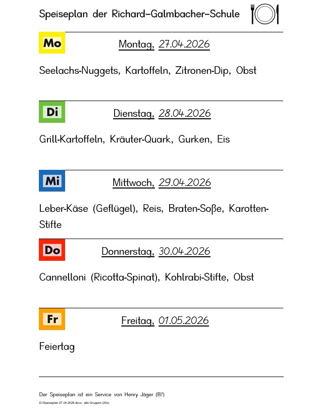 Speiseplan vom 27.4. bis 1.5.2026