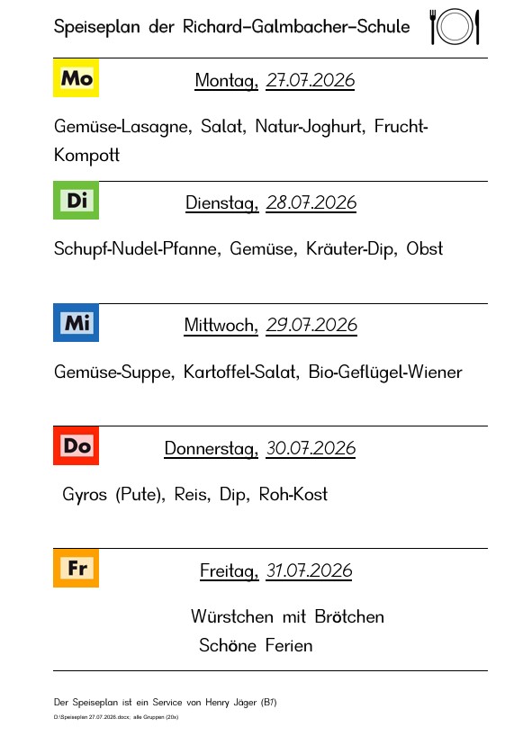 Speiseplan vom 27.7. bis 31.7.2026
