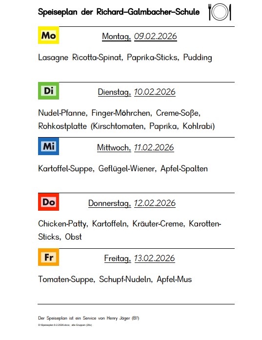 Speiseplan vom 9. bis 13.2.2026